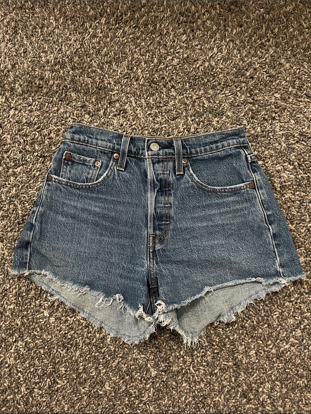 Levi's Blue Frayed Hem Denim Shorts